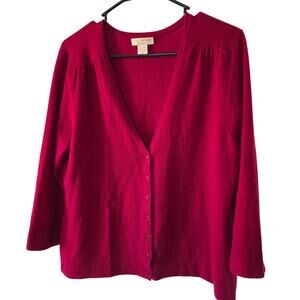 Simply Cashmere Cardigan XL Red Long Sleeve V Neck Sweater Knit Jacket